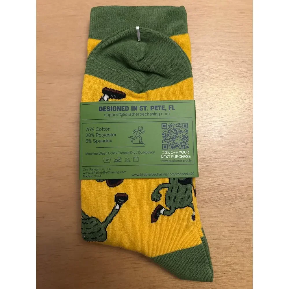 New Unisex I’d Rather Be Chasing Pickle🥒Ball Crew Socks Mustard Green OSFM